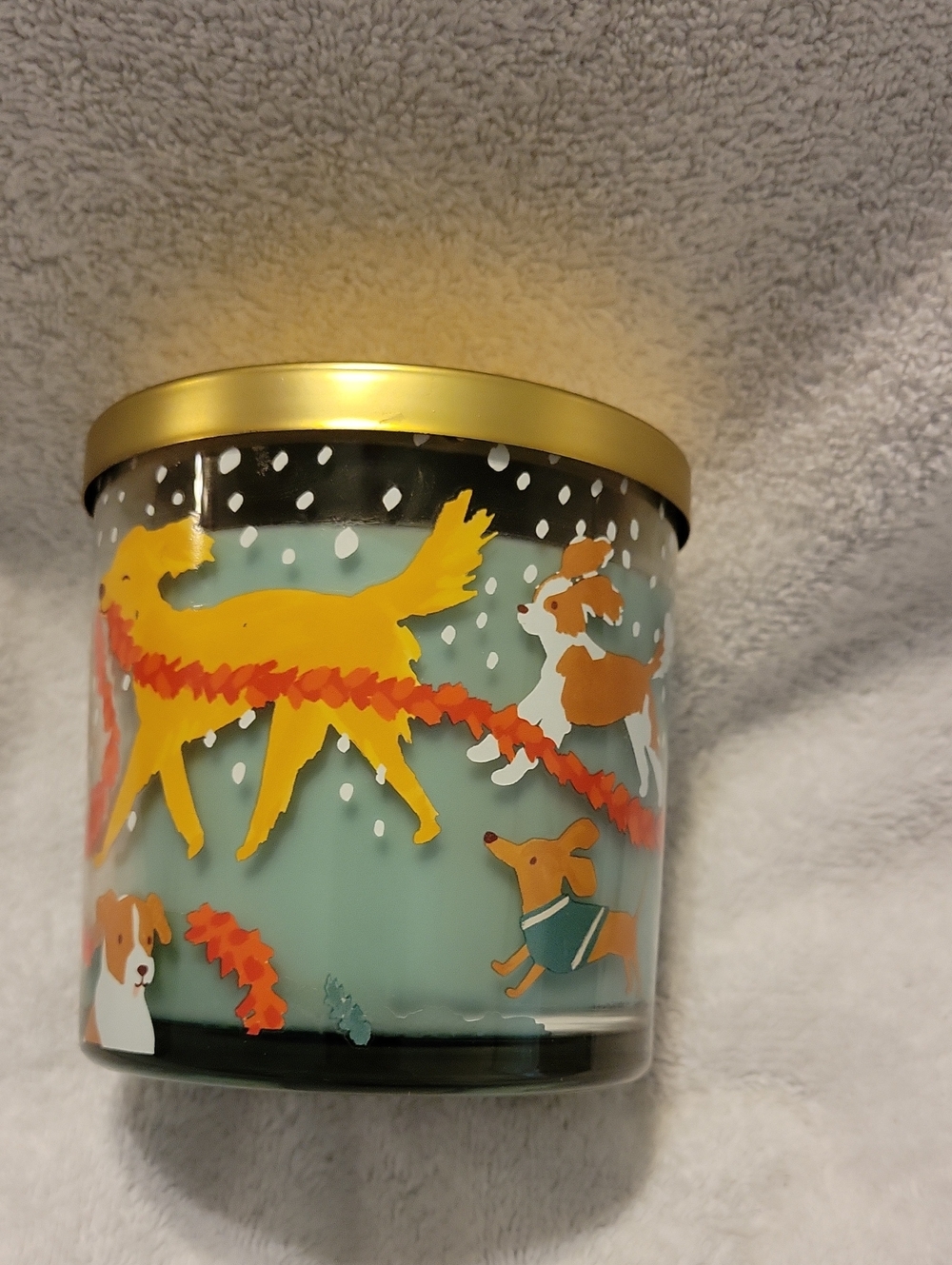Sonoma Festive Gold-Lid Dog Print Candle Jar - Green